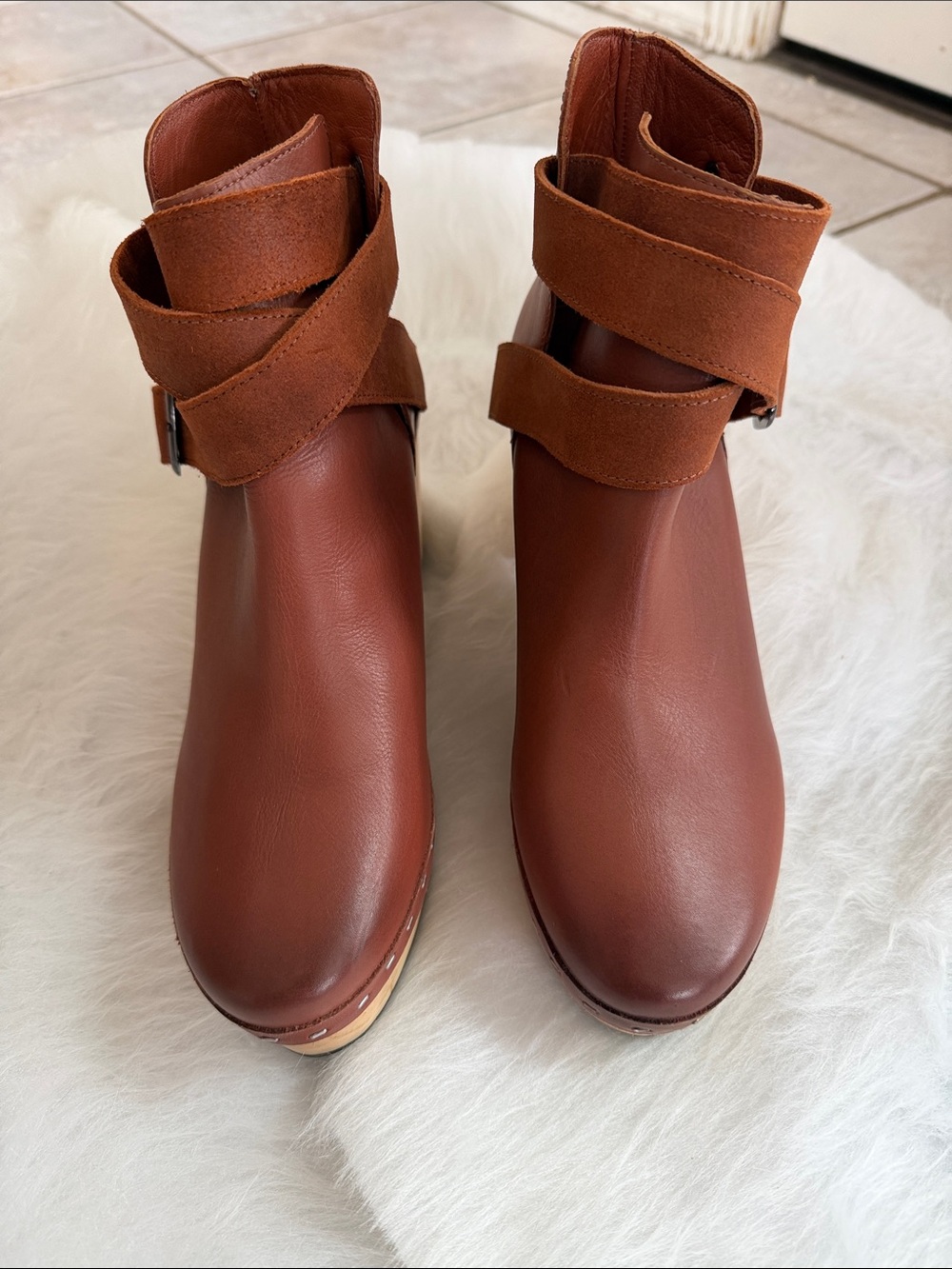 Free People Cognac Wrap-Strap Ankle Boots